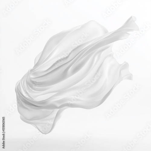 Elegant white fabric floating in motion against a seamless white background suggesting fluidity and gracefulness ideal for digital design
