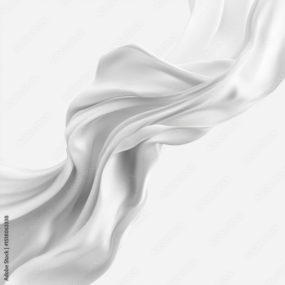 Fototapeta premium Elegant flowing white fabric with graceful curves and folds against a clean white background representing purity and sophistication for design projects