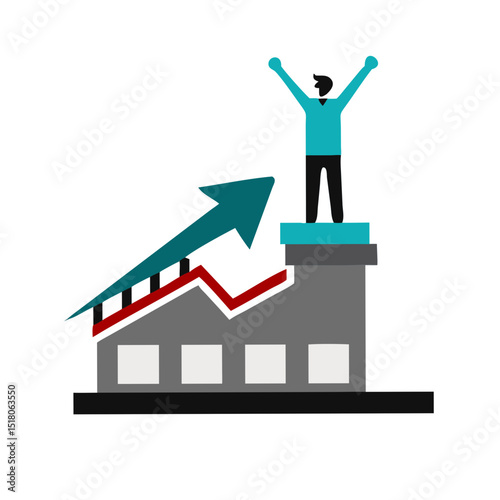 People standing on a building  a graph rising  Vector
