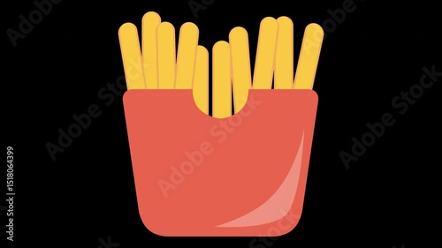 Animated French Fries Icon on a Transparent Background: Fast Food Presentation