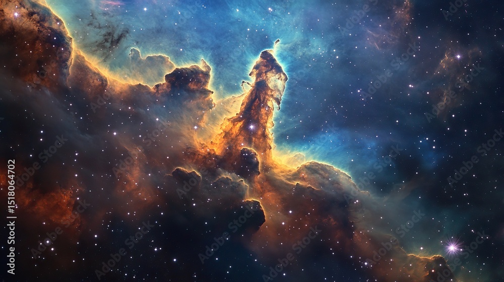 Obraz premium A mystical nebula forming the shape of an ancient cosmic deity.