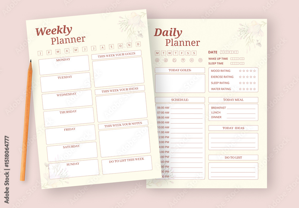 Clean Daily & Weekly Schedule Planner Layout Stock Template | Adobe Stock