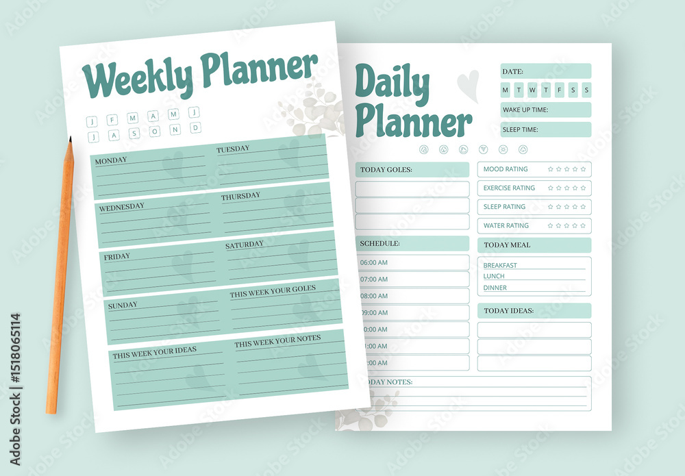 Printable Modern Clean Daily & Weekly Planner Template Stock Template ...