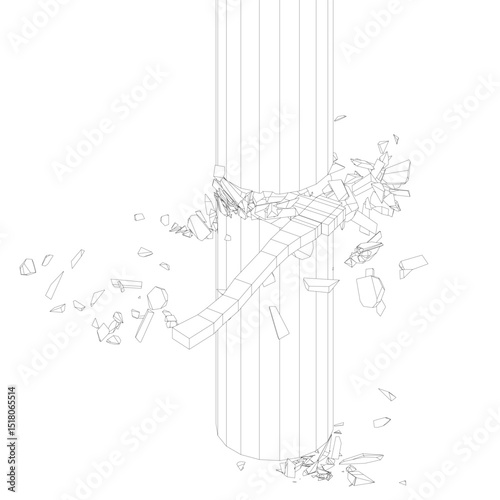 Dynamic scene where an axe is shown mid-swing, striking tree. Design use clean lines and geometric shapes to emphasize motion and impact, capturing essence of manual woodcutting in minimalist style