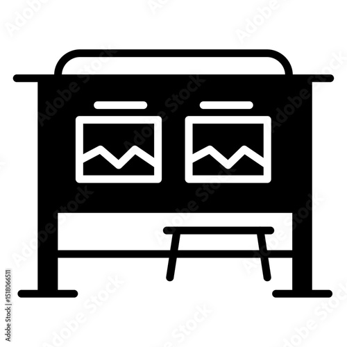 Bus stop shelter ad icon Flat outline fill black and white