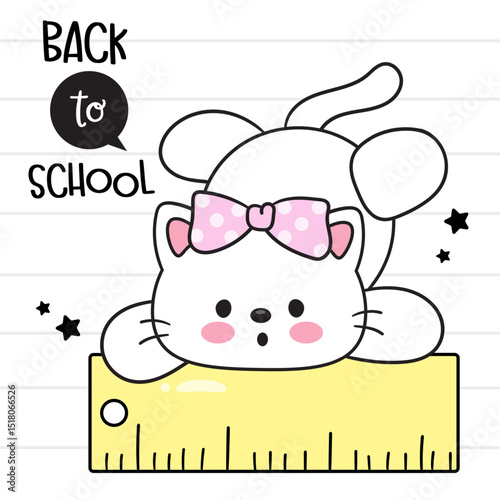back to school cute kitten baby girl with ruler school suppliers kawaii animal