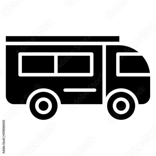Campervan icon Flat outline fill black and white