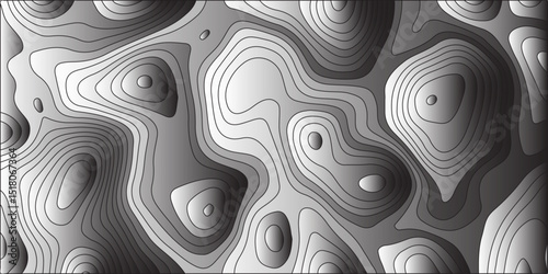 An abstract, grayscale background with three-dimensional, volumetric contour lines that create the illusion of a sculpted, undulating topographic landscape. The lines define raised and recessed areas.