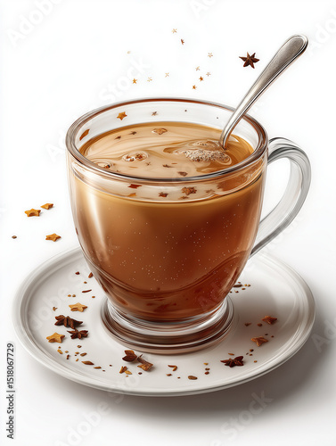 Hot Coffee In Clear Glass Cup With Cream On White Background