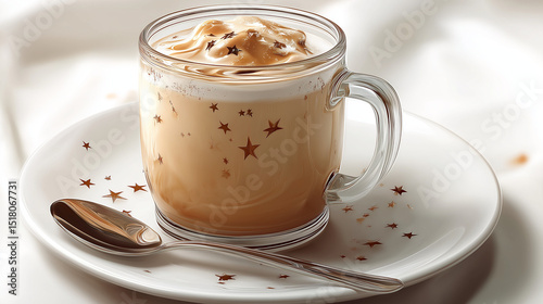 Hot Coffee In Clear Glass Cup With Cream On White Background
