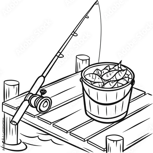 Isolated sport fishing rod and reel vector illustration