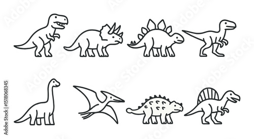 Dinosaur icon set. prehistoric creatures silhouette: t-rex, triceratops, stegosaurus vector icons.