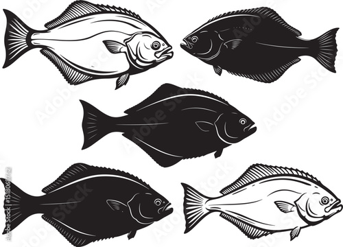 Halibut fish silhouette vector illustration