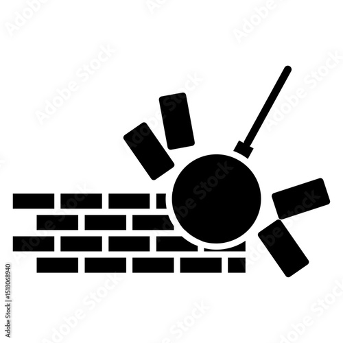Demolition Icon Flat outline fill black and white