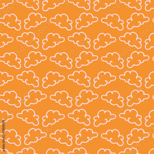 Vibrant fall cloud seamless nursery pattern. Naive illustration of summer sky in hand drawn playful style for childrens nursery backdrops, wallpaper. 