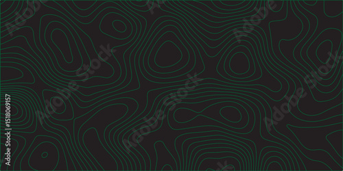 Generate a seamless, abstract topographic pattern on a dark background. The design should feature thin, vibrant green contour lines that flow organically,creating a subtle sense of depth and elevation