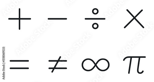 Mathematical symbol set. math silhouette symbols. plus, minus, divide, multiply vector icons.