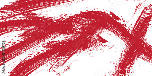 Straight red ink vector lines pack. Bloody color long and round hand-drawn brushstroke text highlights, frames, circles. Asian calligraphy brushstroke set. Eps10
