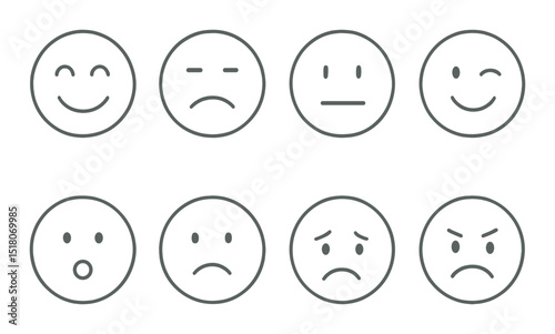 Emoticon set. expression silhouette icons: smiley, frown, wink, surprise, sad, angry vector icons.