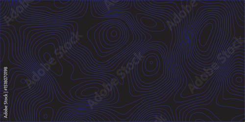  Astract topographic pattern on a deep navy blue or dark charcoal background. The design should feature thin, flowing contour lines in a lighter shade of dark blue or deep indigo, 