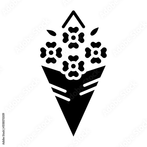 Flowers bouquet wrapping icon Flat outline fill black and white
