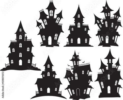 Haunted Halloween house silhouette vector illustration
