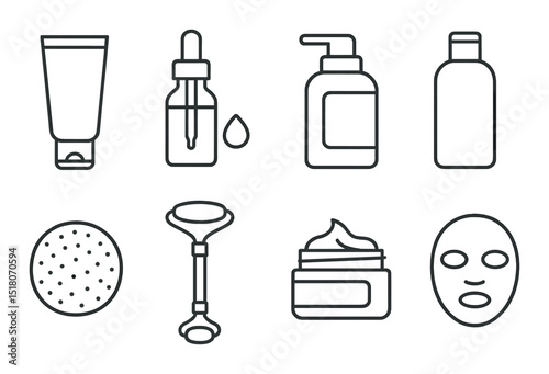 Skincare product set. beauty routine silhouette icons. tube, dropper, pump, cream vector icons.