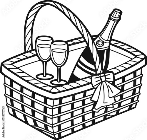 Hand-drawn vector illustration set featuring a wine bottle, glass, and gift box perfect for a party celebration design
