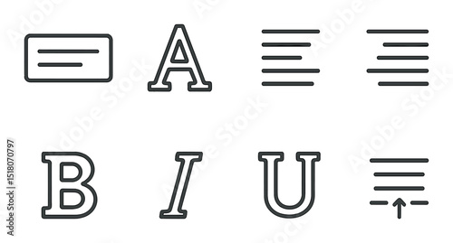 Text formatting set. typography linear icons. bold, italic, underline, align vector icons.