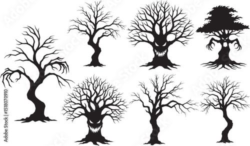 Halloween spooky tree silhouette vector illustration