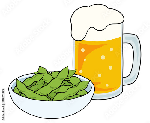 小鉢に盛られた枝豆とビールジョッキ