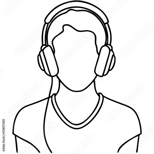 Line Art Illustration of a Person Wearing Headphones for Music Blogs, Audio Education, Online Learning, Digital Media, and Creative Content  