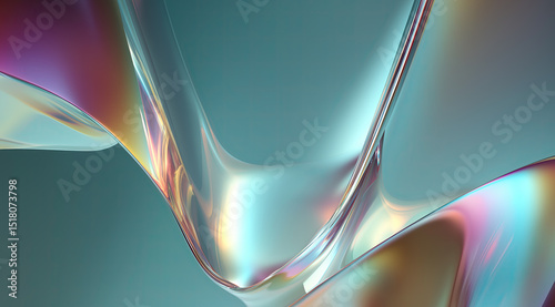 Flowing metallic surfaces create smooth organic curves with iridescent reflective properties.