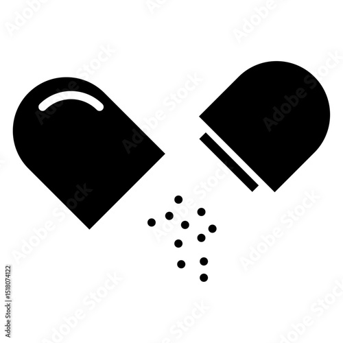 Open Capsule Pill icon Flat outline fill black and white