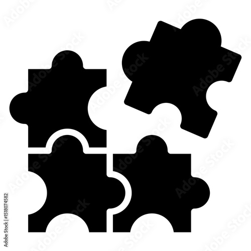 Puzzle icon Flat outline fill black and white