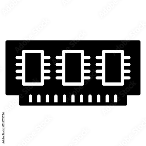 Ram memory icon Flat outline fill black and white