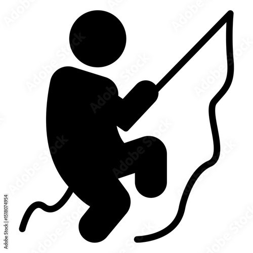 Rappelling Icon Flat outline fill black and white