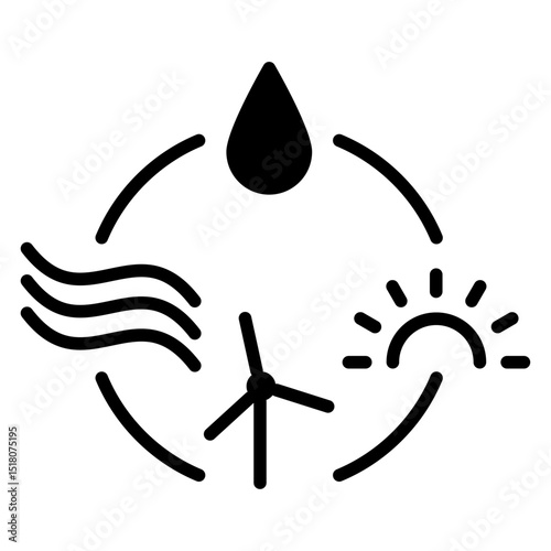Renewable energy icon Flat outline fill black and white