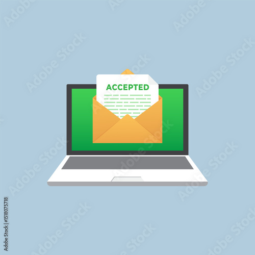 vector Illustration of Approval Notification on Laptop Display With Envelope Icon