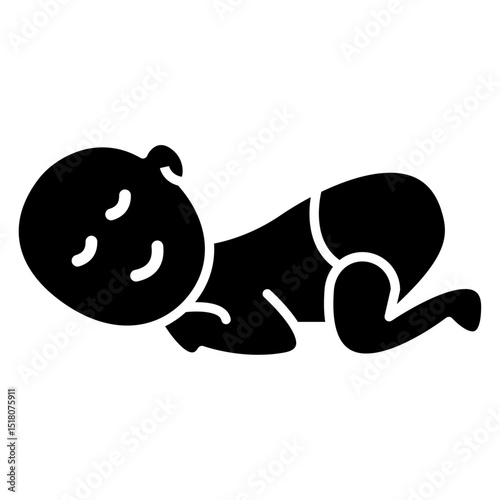 Sleeping baby icon Flat outline fill black and white