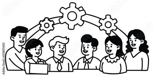 Business team connecting gears, collaboration isolated on white