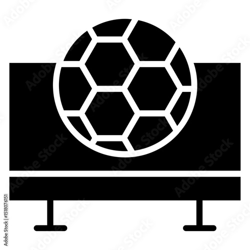 Soccer Live Match On TV icon Flat outline fill black and white