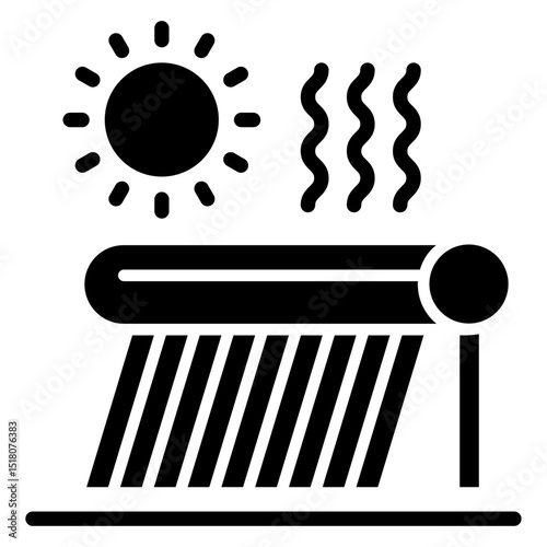 Solar Water Heater icon Flat outline fill black and white