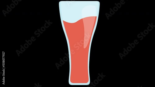 Animated Visualization of a Cocktail Glass Filling Up with Refreshing Red Liquid on a Transparent Background