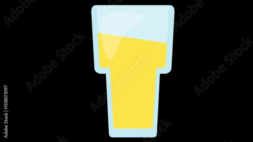 Animated Cartoon Glass Filled With Yellow Liquid, Refreshment and Illustration on a Transparent Background