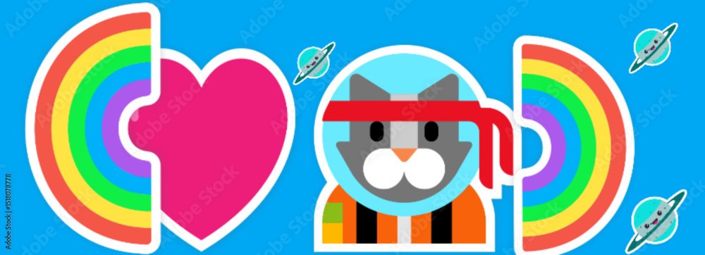 Cat on space with love sign Cat on space with love sign