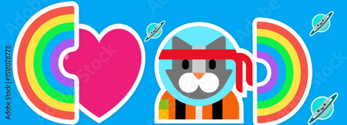 Cat on space with love sign