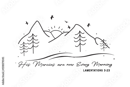 His Mercies Are New Every Morning – Christian Landscape with Bible Verse SVG Design