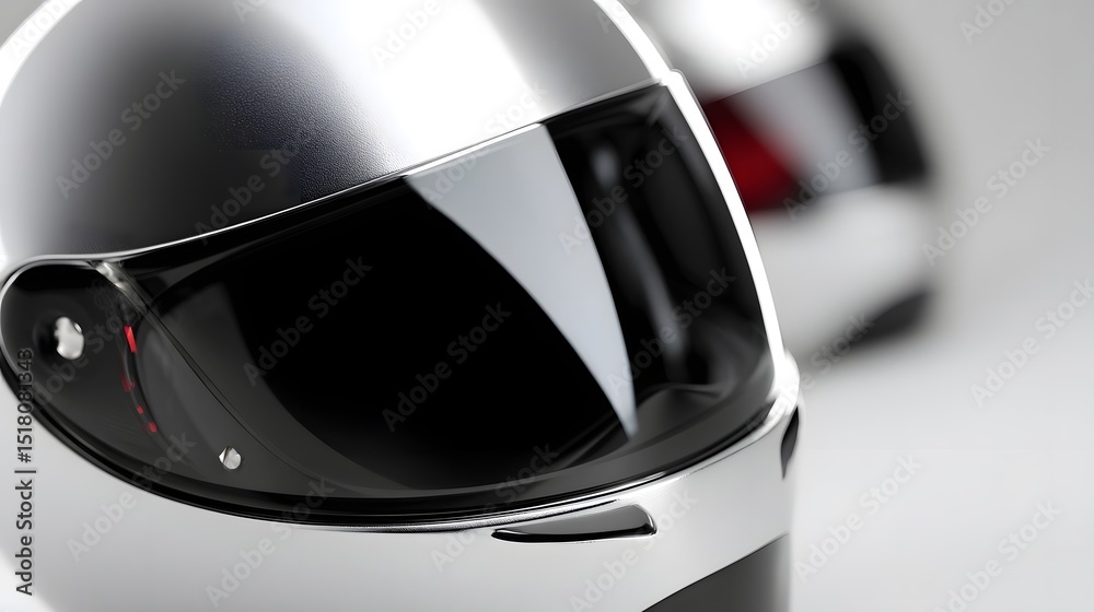 Obraz premium Futuristic motorcycle helmet with chrome accents and reflections