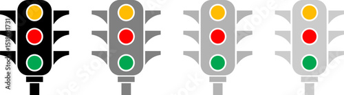 Traffic light icon isolated on white background. Traffic light illustration showing color light. Colored traffic light sign.